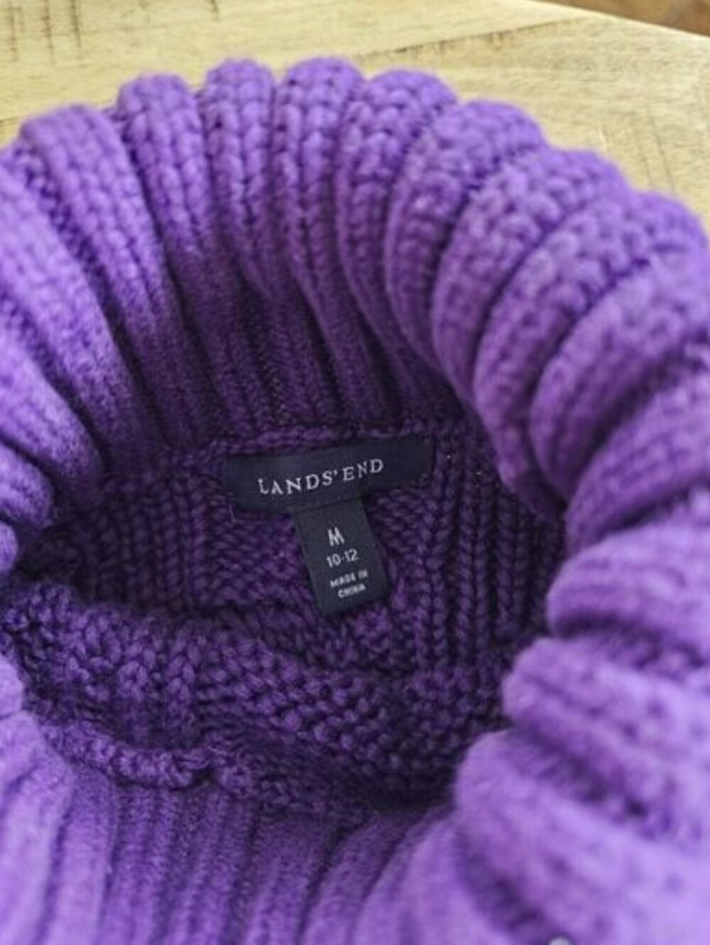 Lands' End Purple Cable-Knit Turtleneck Sweater - Picture 6 of 6